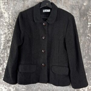 New Port News Size 8 Career Casual Button Blazer Jacket Black Long Sleeve